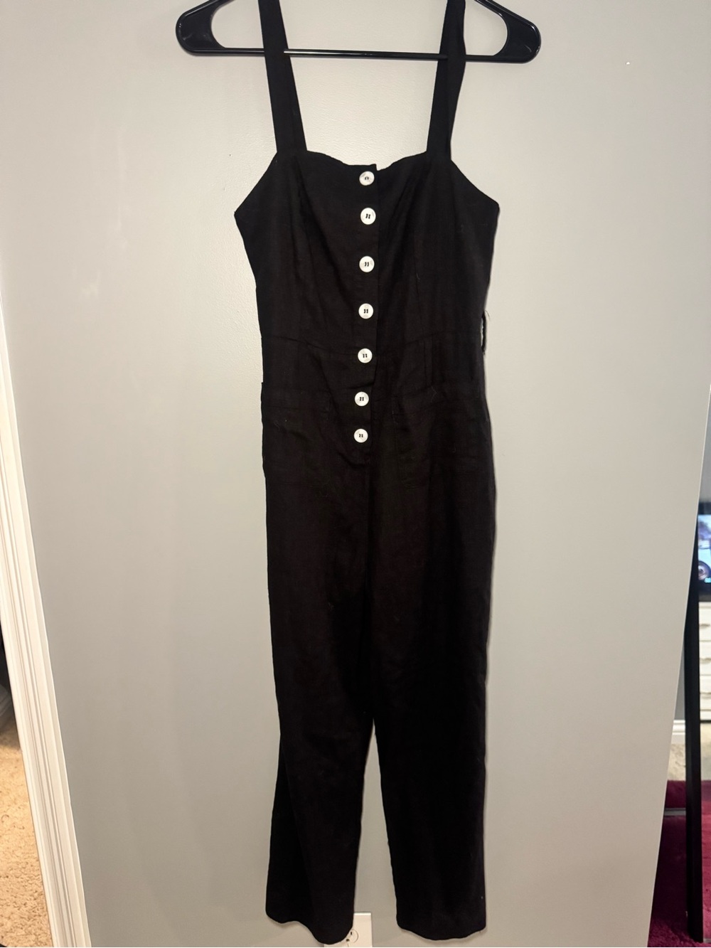 Blush Black Button-Front Square-Neck Jumpsuit